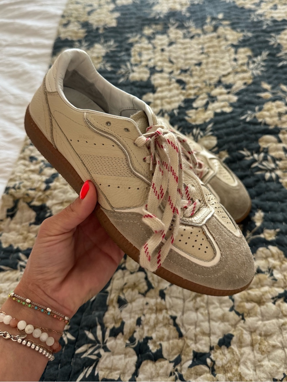 ALOHAS Cream Suede & Leather Sneakers with Gum Sole